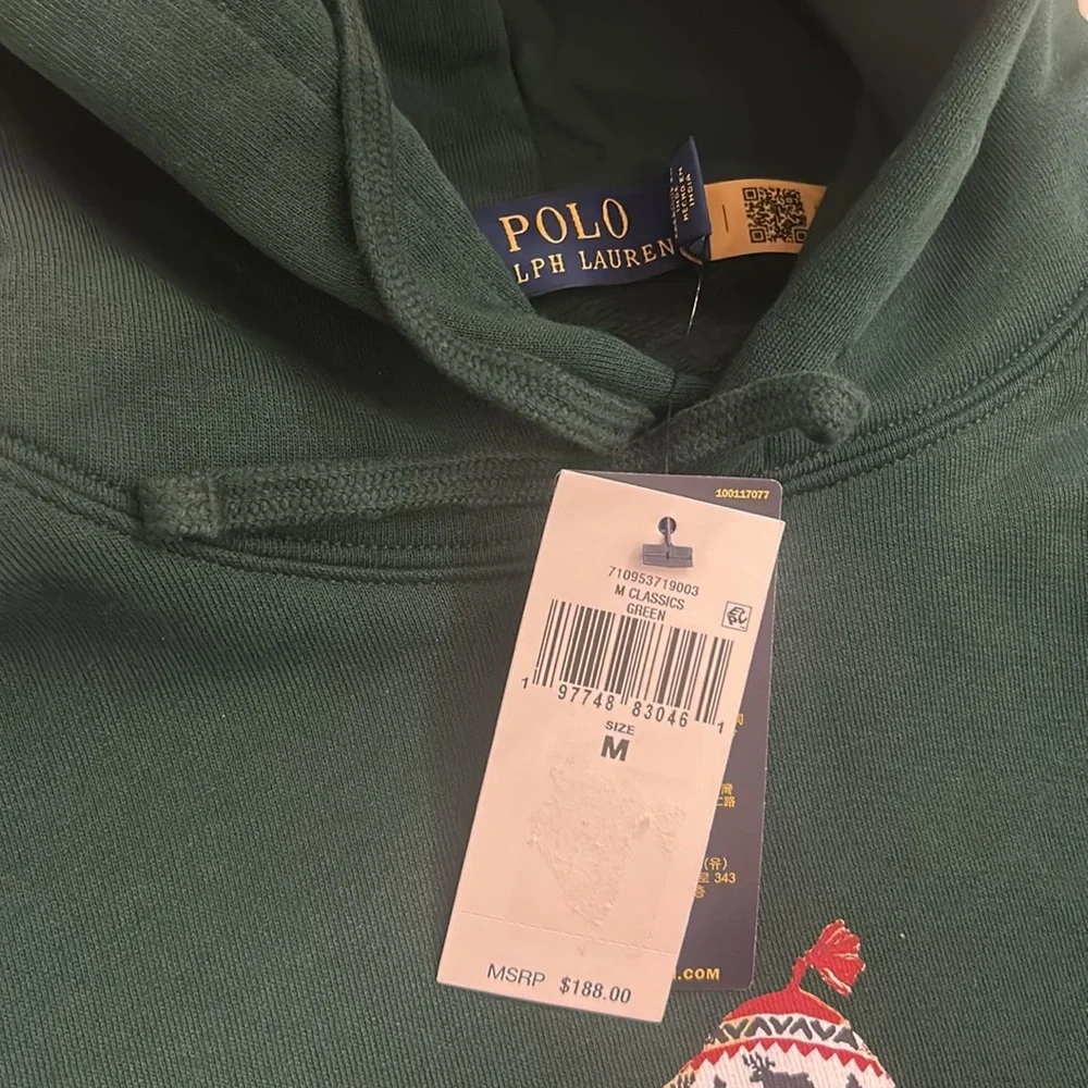 💚🐻 NEW WITH TAGS🐻💚 Polo Bear Fleece Hoodie Size M - Picture 8 of 9